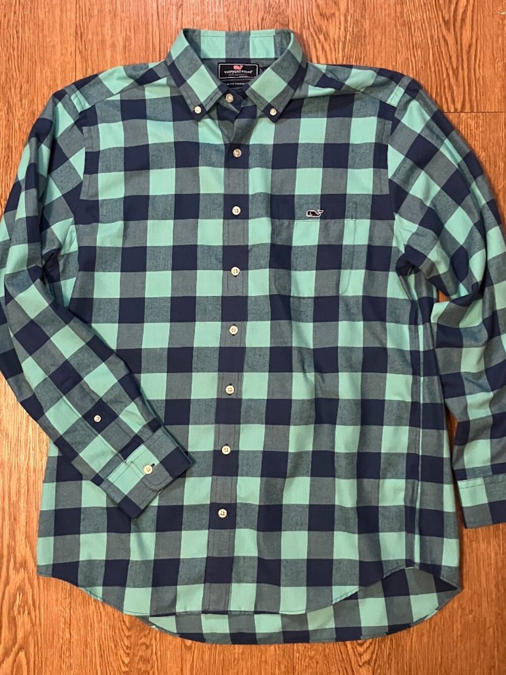 Vineyard Vines Mens L Slim Fit Tucker Performance Shirt Buffalo Check Plaid Mint